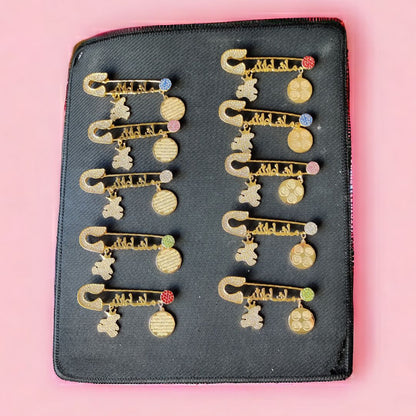 Luxury Mashallah Baby Safety Pin with Ayatul Kursi & Teddy Charm – Islamic Newborn Protection Pin